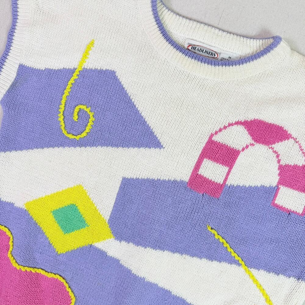 Vintage Headliners Memphis Geometric Sweater Women's M Abstract Colorblock Knit
